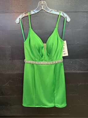 Panoply Bright Green Spaghetti Strap Mini Dress with Beaded Waist